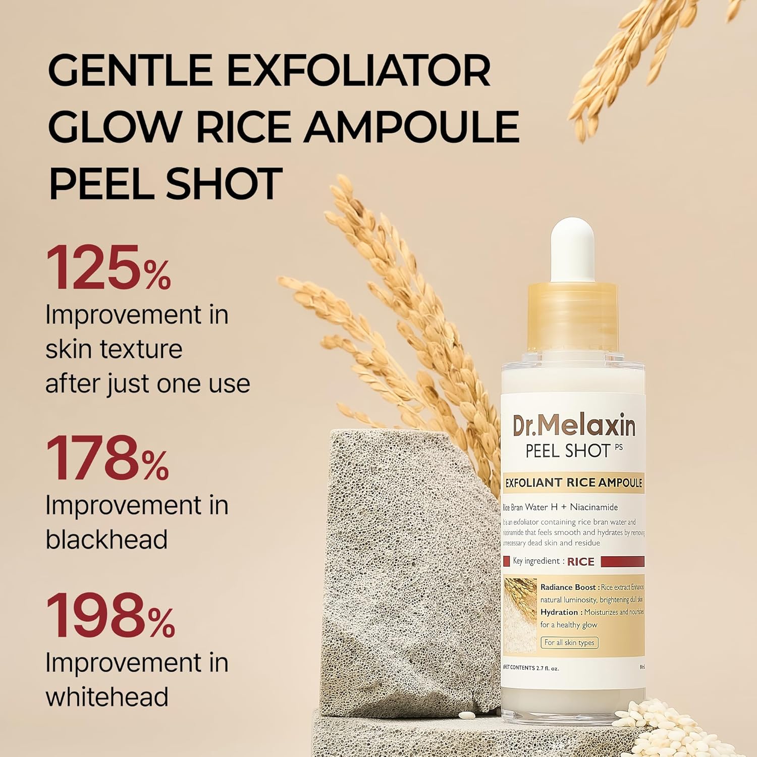 أمبولة تقشير الأرز الأبيض يمنح البشرة صفاءً وإشراقة - Dr.Melaxin PEEL SHOT EXFOLIATING WHITE RICE AMPOULE 80ml