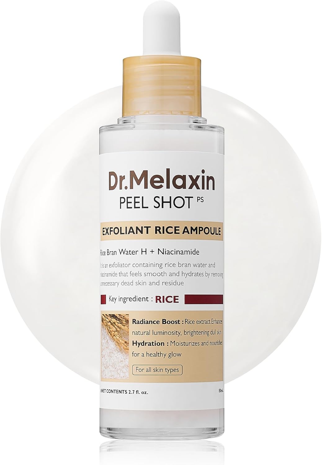 أمبولة تقشير الأرز الأبيض يمنح البشرة صفاءً وإشراقة - Dr.Melaxin PEEL SHOT EXFOLIATING WHITE RICE AMPOULE 80ml